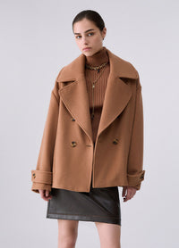 Liu Jo White Short Double-Breasted Wool Coat- Cozy Beige