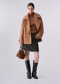 Liu Jo White Short Double-Breasted Wool Coat- Cozy Beige