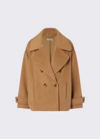 Liu Jo White Short Double-Breasted Wool Coat- Cozy Beige