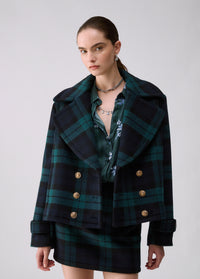 Manteau court en laine Liu Jo White - Tartan/Green/Blue