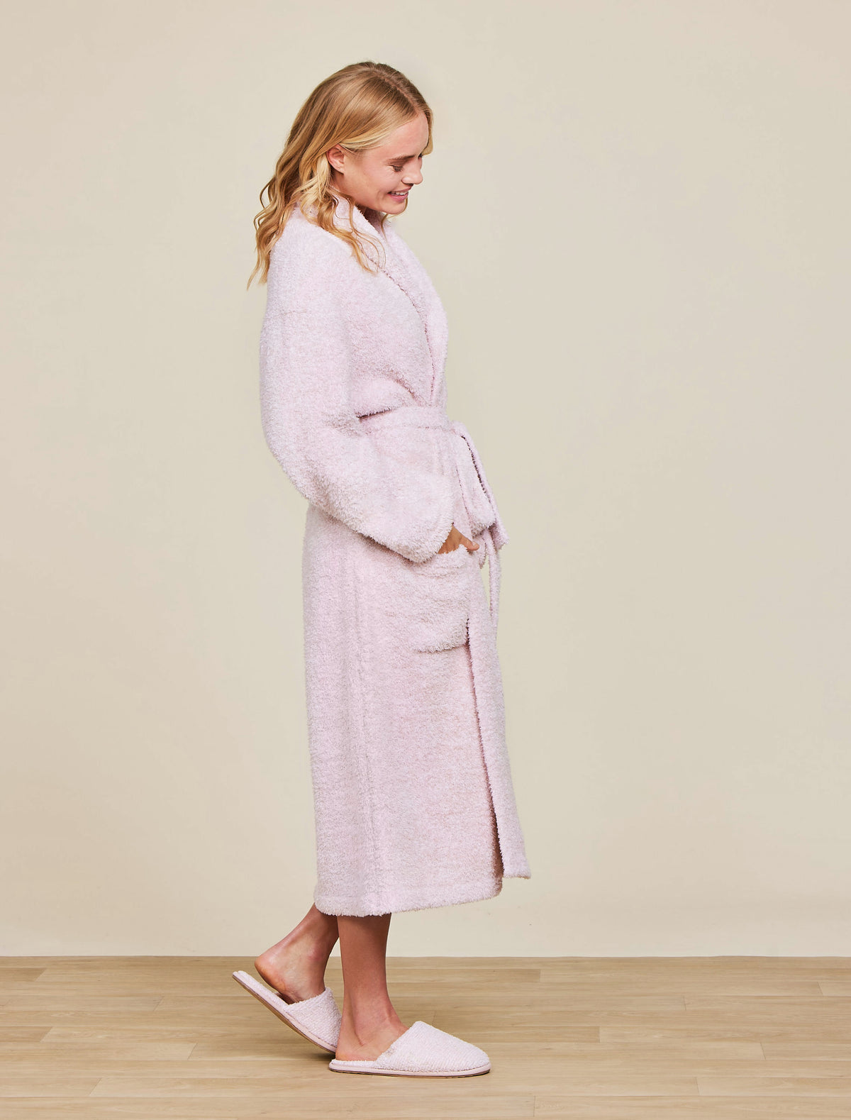 Barefoot Dreams Womens Cozychic Adult Robe Heathered Dusty Rose/White