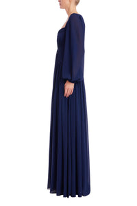 Badgley Mischka Pleated Sweetheart Bishop Sleeve Gown
