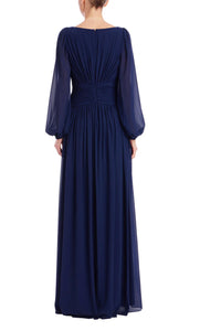 Badgley Mischka Pleated Sweetheart Bishop Sleeve Gown