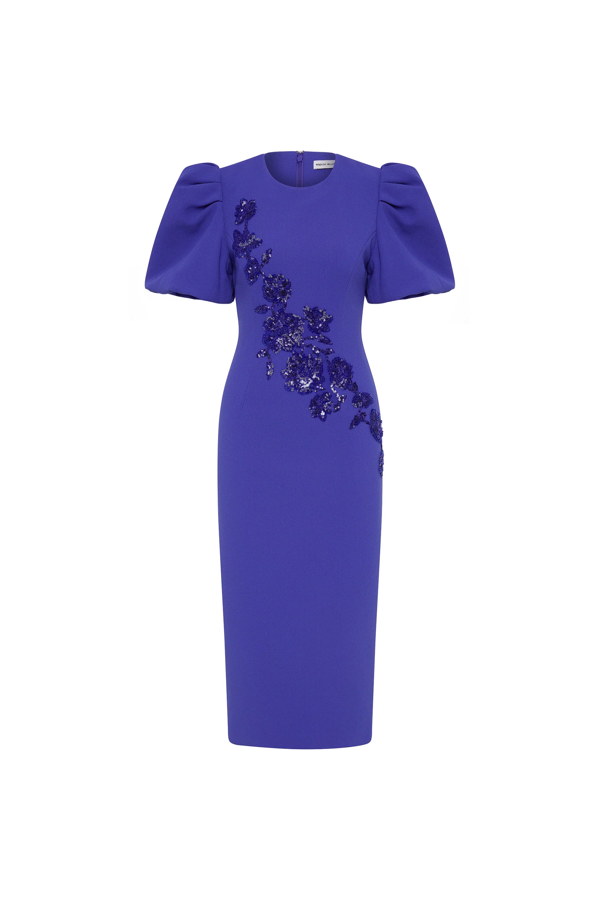 Rebecca Vallance Evolet Puff Sleeve Midi Ultra Marine Blue Dress