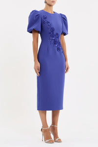 Rebecca Vallance Evolet Puff Sleeve Midi Ultra Marine Blue Dress