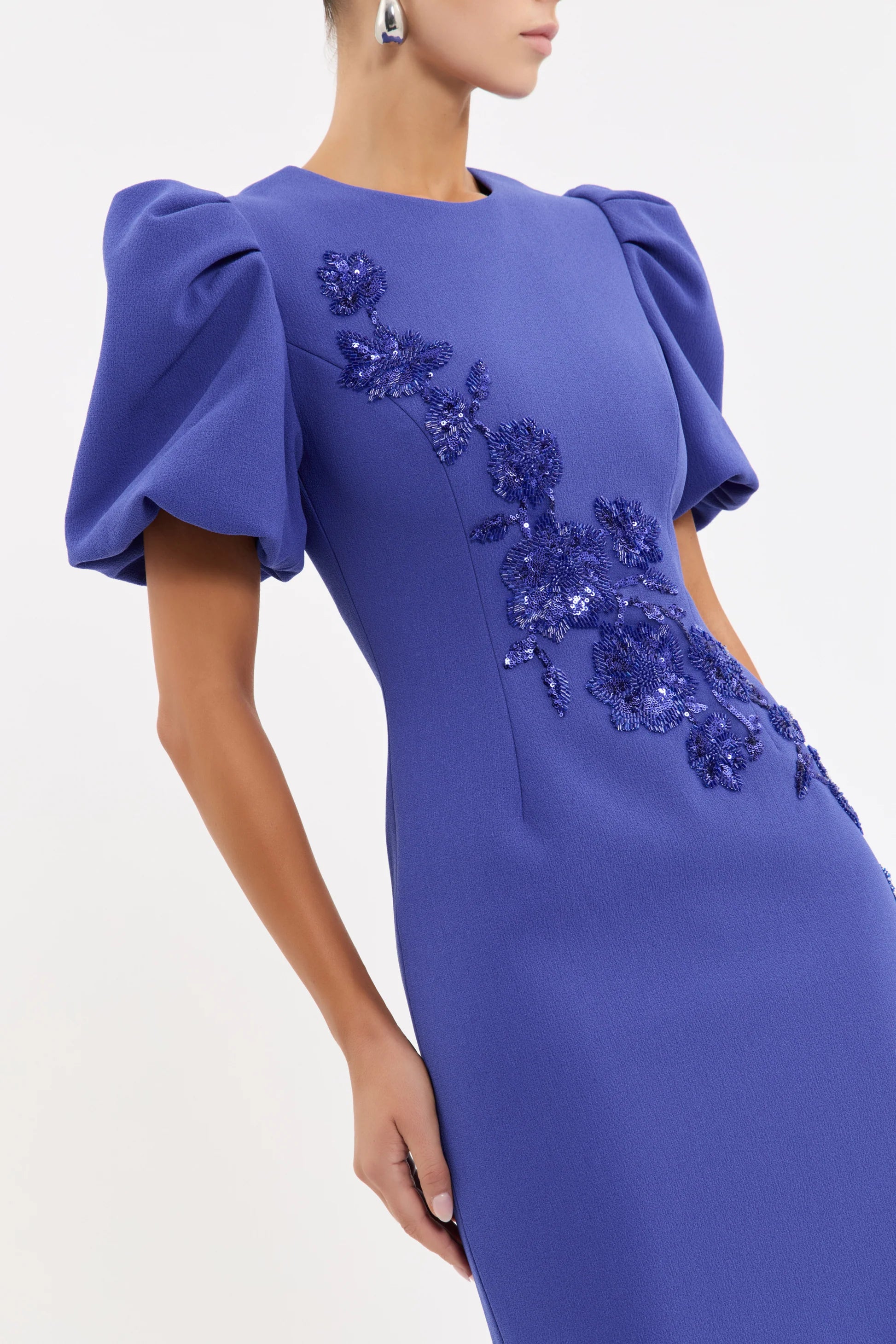 Rebecca Vallance Evolet Puff Sleeve Midi Ultra Marine Blue Dress