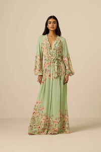 Robe maxi à plis Ezra Hemant & Nandita Verte