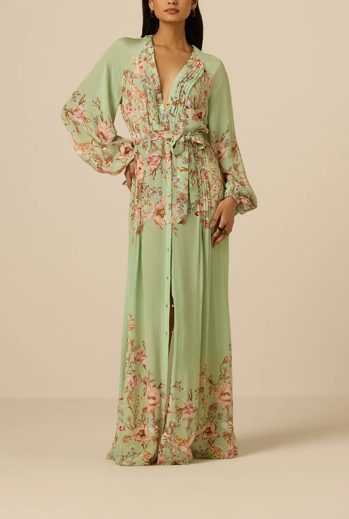 Robe maxi à plis Ezra Hemant & Nandita Verte
