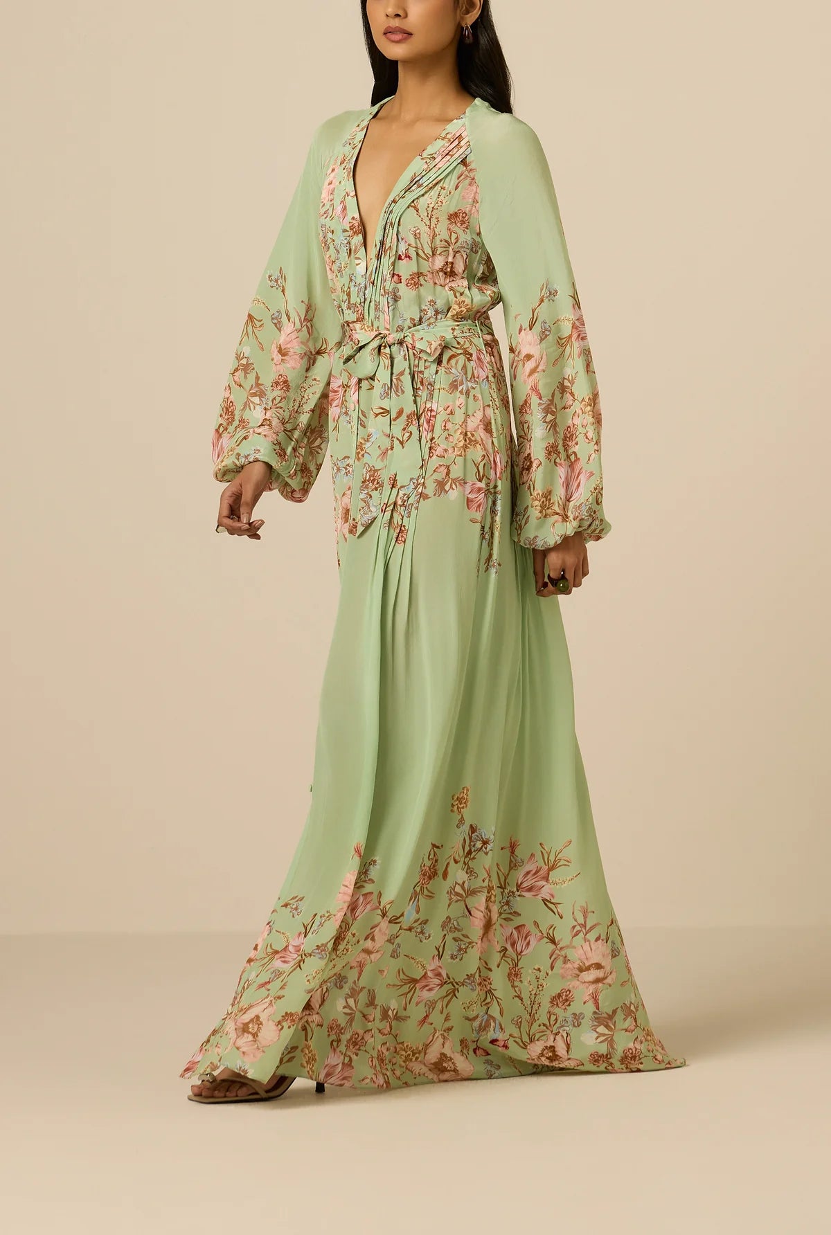 Robe maxi à plis Ezra Hemant & Nandita Verte