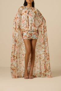 Robe courte cape froncée bleue Hemant & Nandita