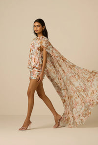 Robe courte cape froncée bleue Hemant & Nandita