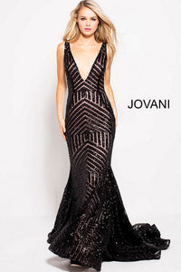 Plunging Neckline Open Back Cut Out Sequins Gown