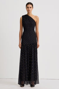 Smythe FA26001-BLACK NEUTRAL Robe longue asymétrique à une épaule noire/or