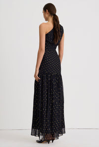 Smythe FA26001-BLACK NEUTRAL Robe longue asymétrique à une épaule noire/or