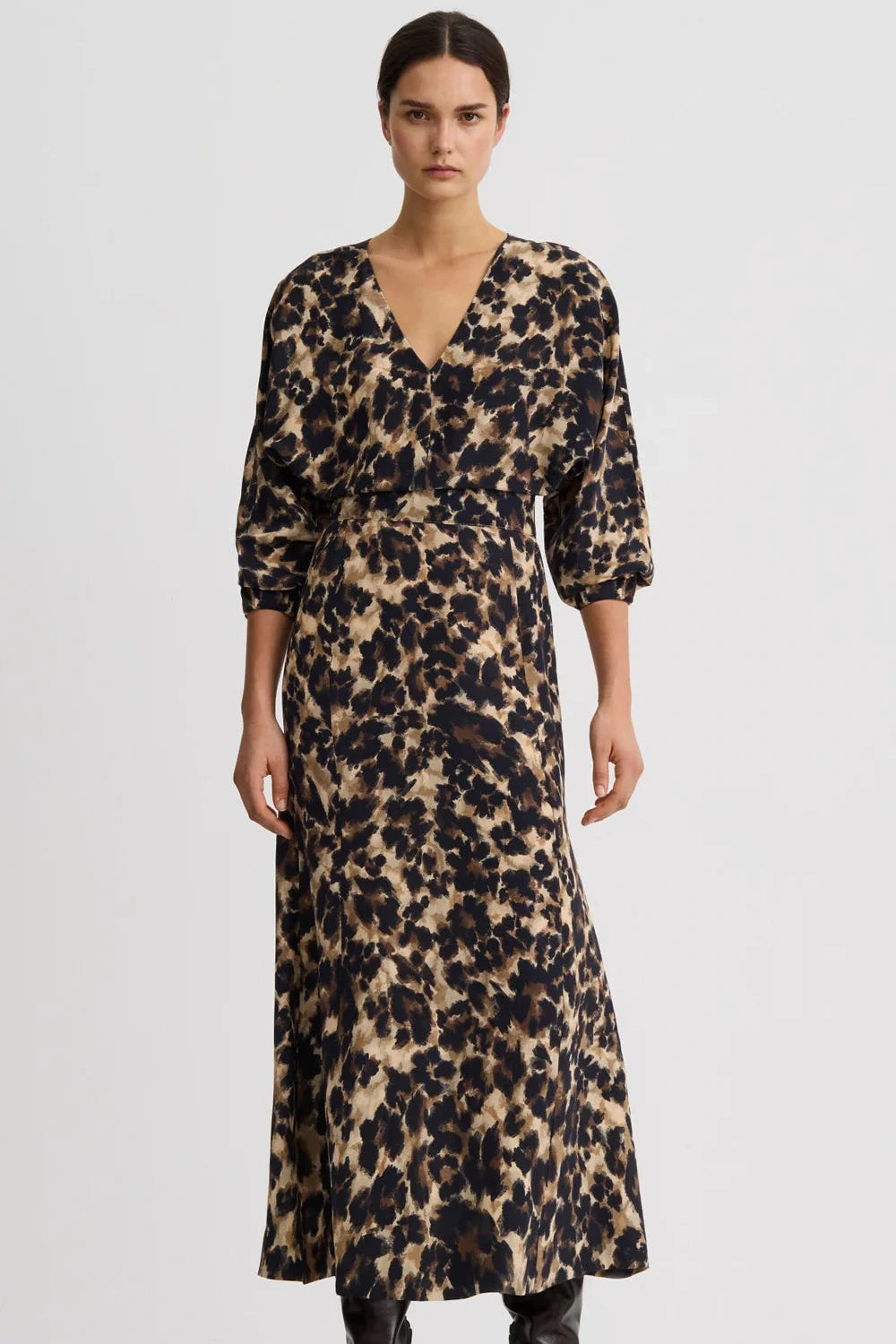 Smythe V-Neck Flounce Hem Dress Leopard