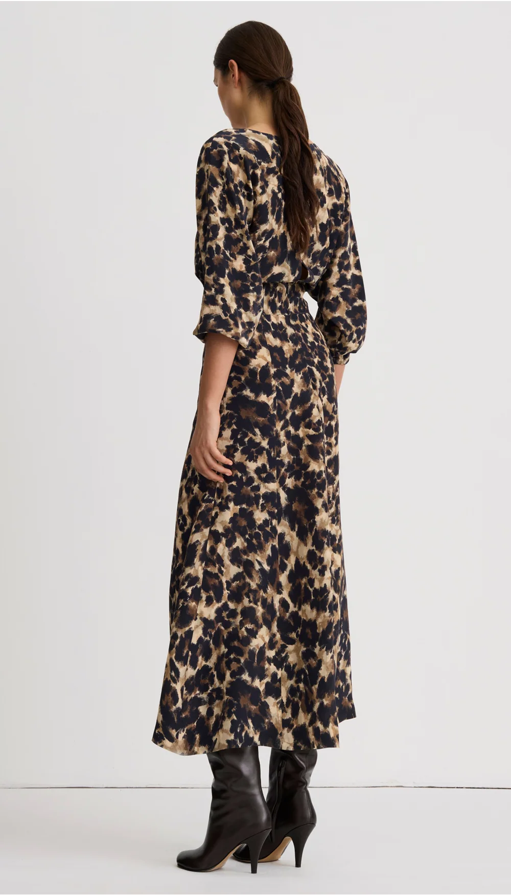 Smythe V-Neck Flounce Hem Dress Leopard