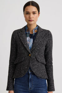 Smythe One Button Blazer With Rectangle Elbow Patch Black Heather
