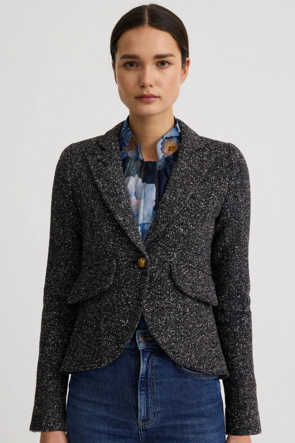 Smythe One Button Blazer With Rectangle Elbow Patch Black Heather
