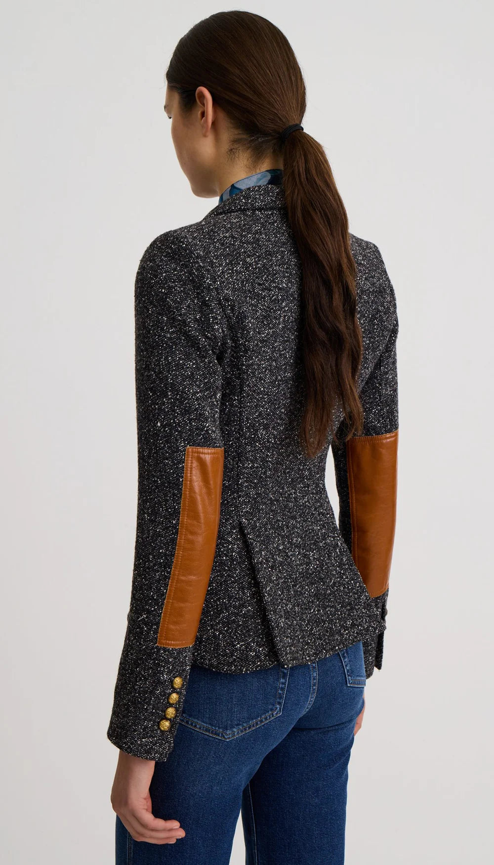 Smythe One Button Blazer With Rectangle Elbow Patch Black Heather