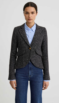 Smythe One Button Blazer With Rectangle Elbow Patch Black Heather