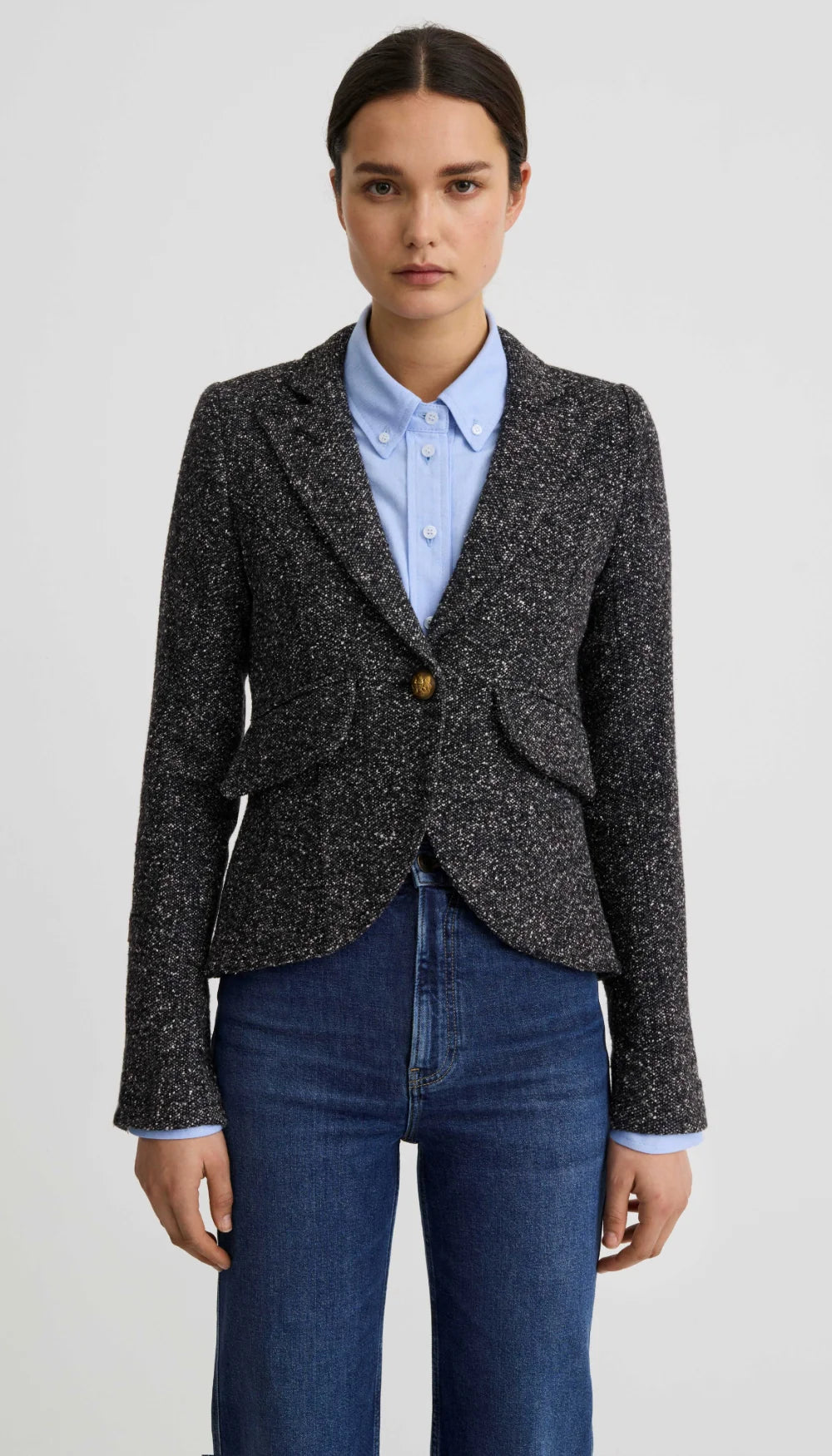Smythe One Button Blazer With Rectangle Elbow Patch Black Heather