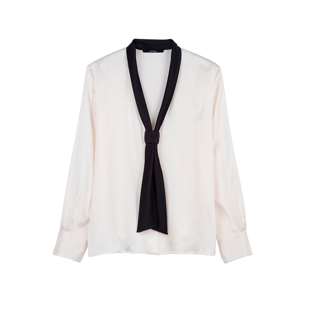 Smythe FA26103-WHITE BLACK Blouse à col noué en V perle/noir