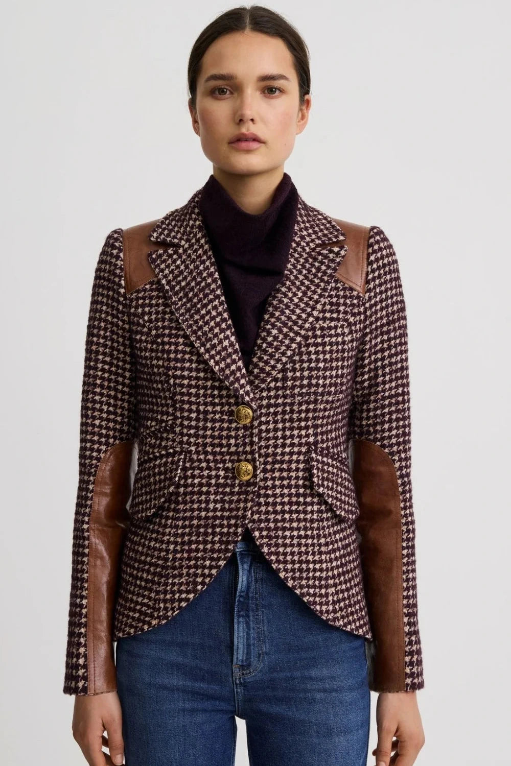 Smythe Saddle-Patch Equestrian Blazer Plum Houndstooth