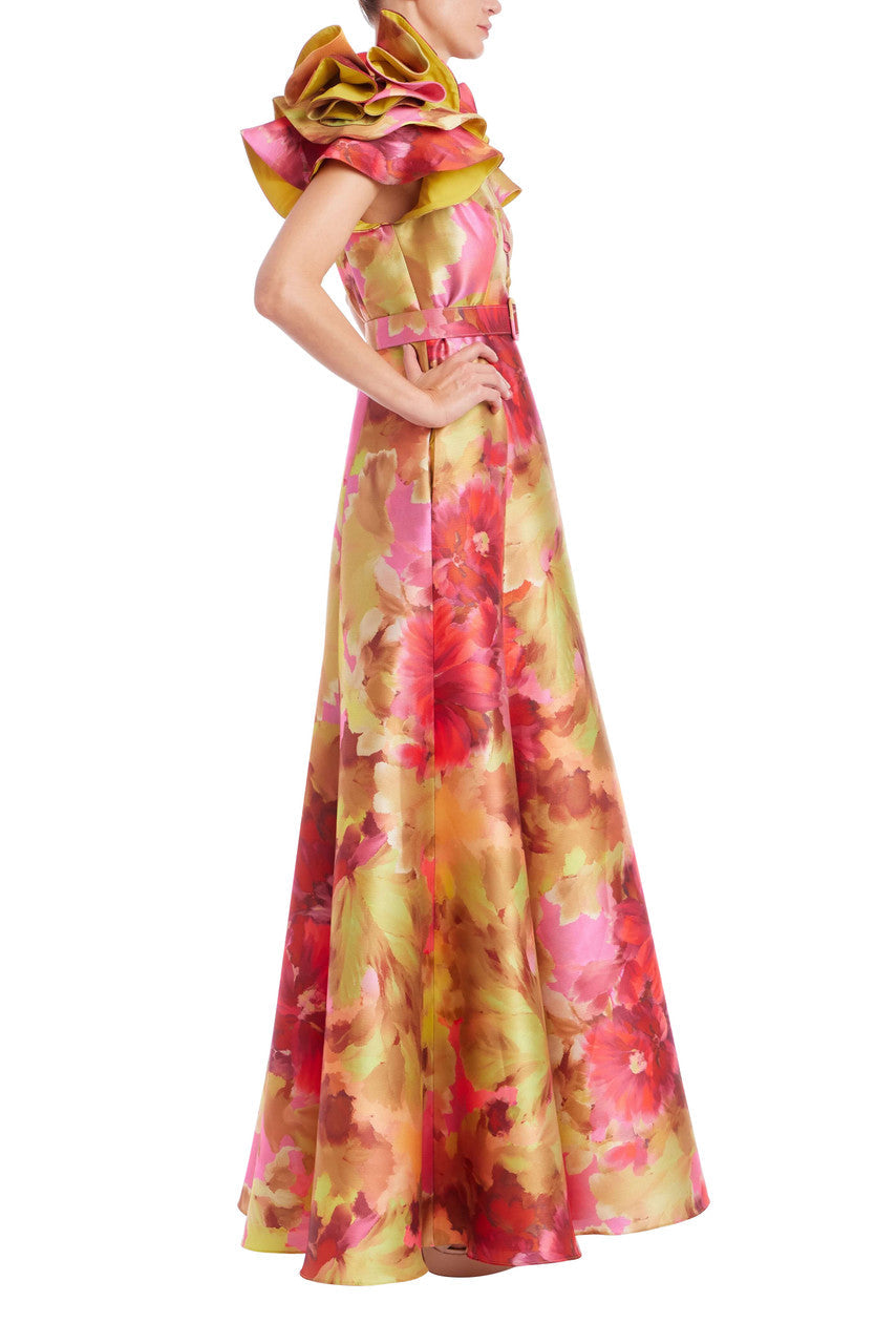 Robe Badgley Mischka à manches volantées Rose