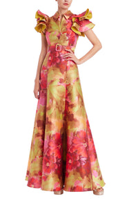 Robe Badgley Mischka à manches volantées Rose