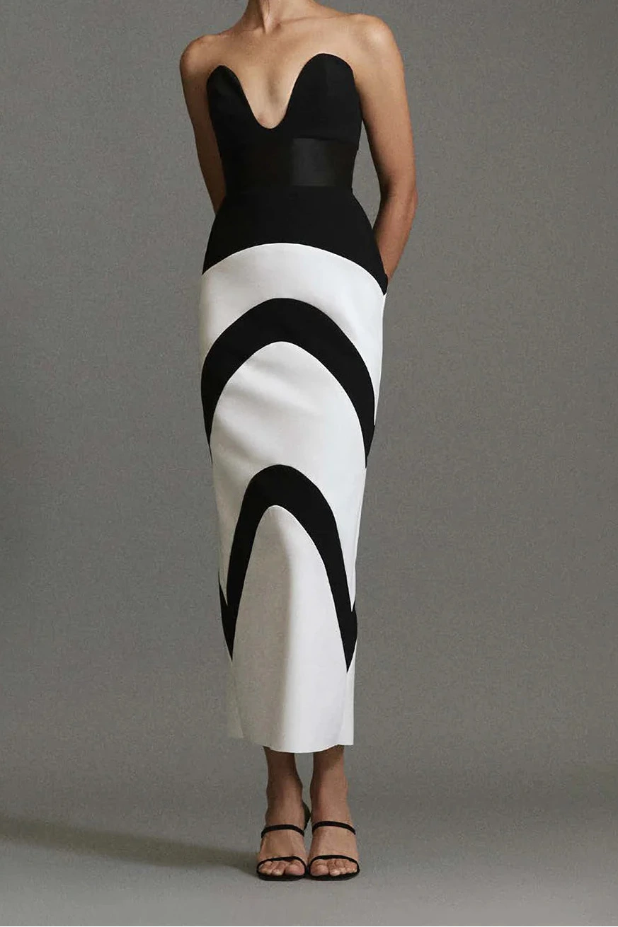 Greta Constantine Robe Cocktail Taipan Noir/Coquille d'Œuf