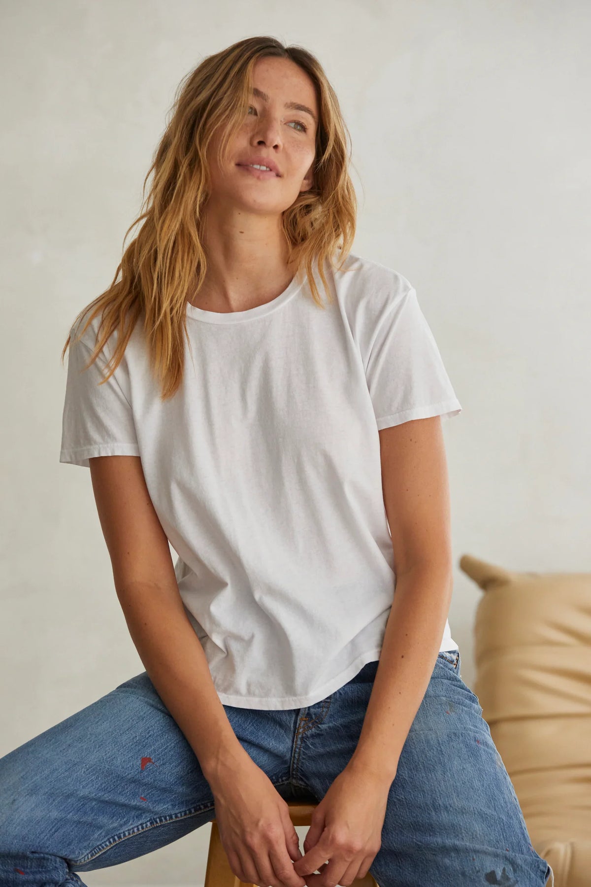 Perfect White Tee Cotton Short-Sleeve Boxy Crew Tee Sugar