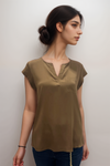 Repeat Silk V Neck Top With Chest Pocket