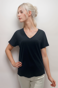 Majestic Lyocell Cotton V-Neck T-Shirt CORE Black