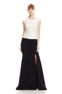 Theia Stretch Mermaid Long Skirt  W/Slit Crepe Satin