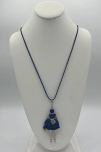 Venetian Lady Necklace with Leather Chain - Blue