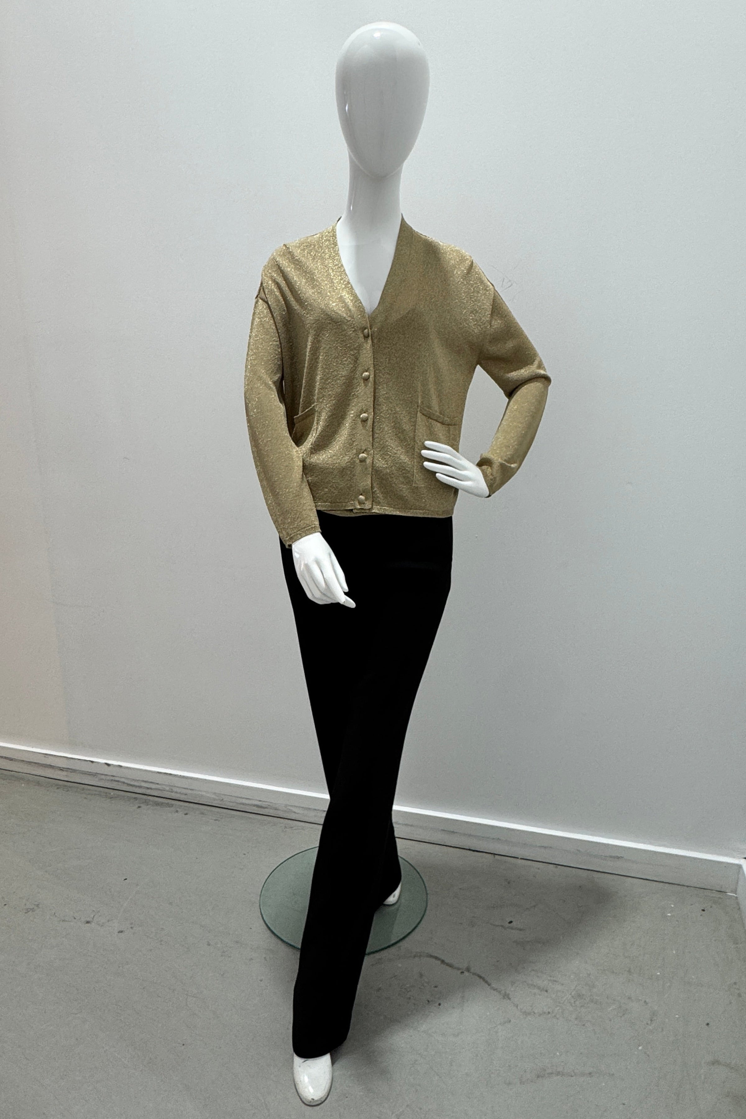 Cardigan semi-décontracté à manches longues en maille métallique Majestic Filatures or antique métallique