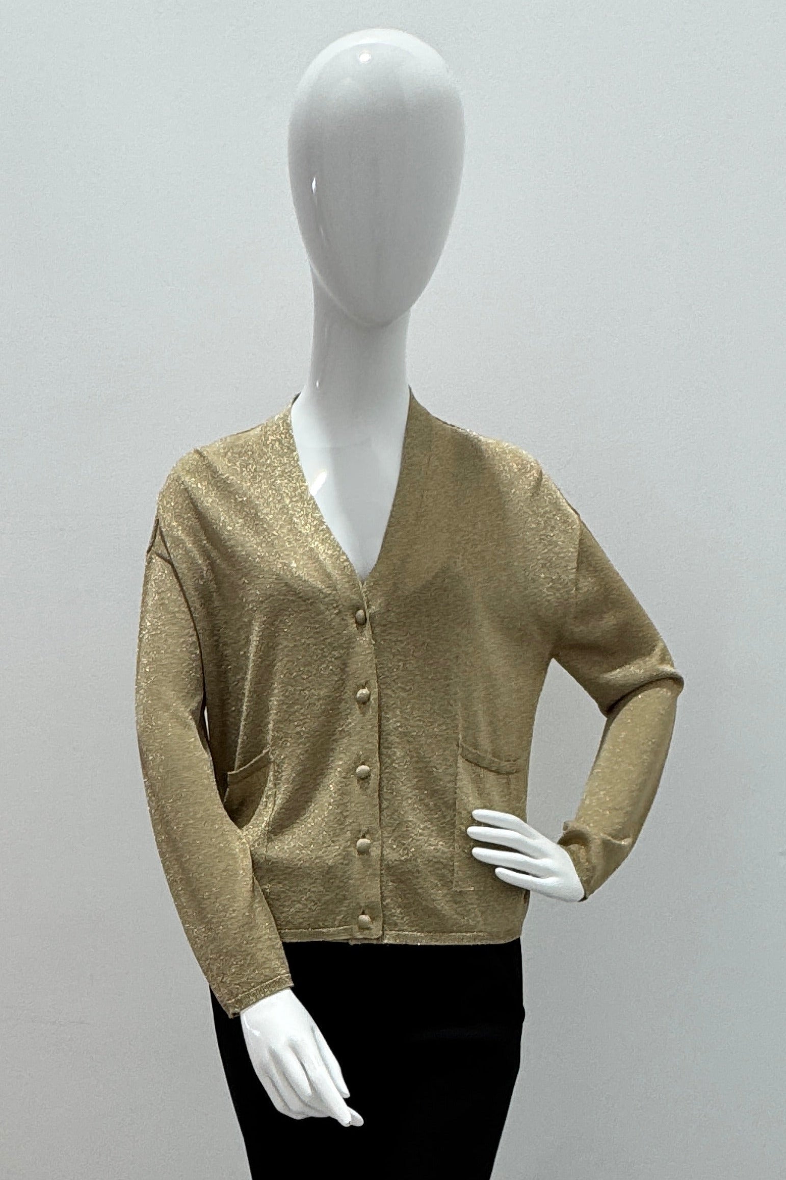 Cardigan semi-décontracté à manches longues en maille métallique Majestic Filatures or antique métallique