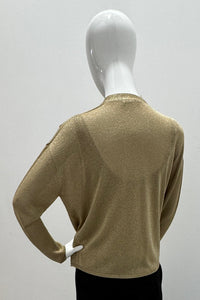 Cardigan semi-décontracté à manches longues en maille métallique Majestic Filatures or antique métallique