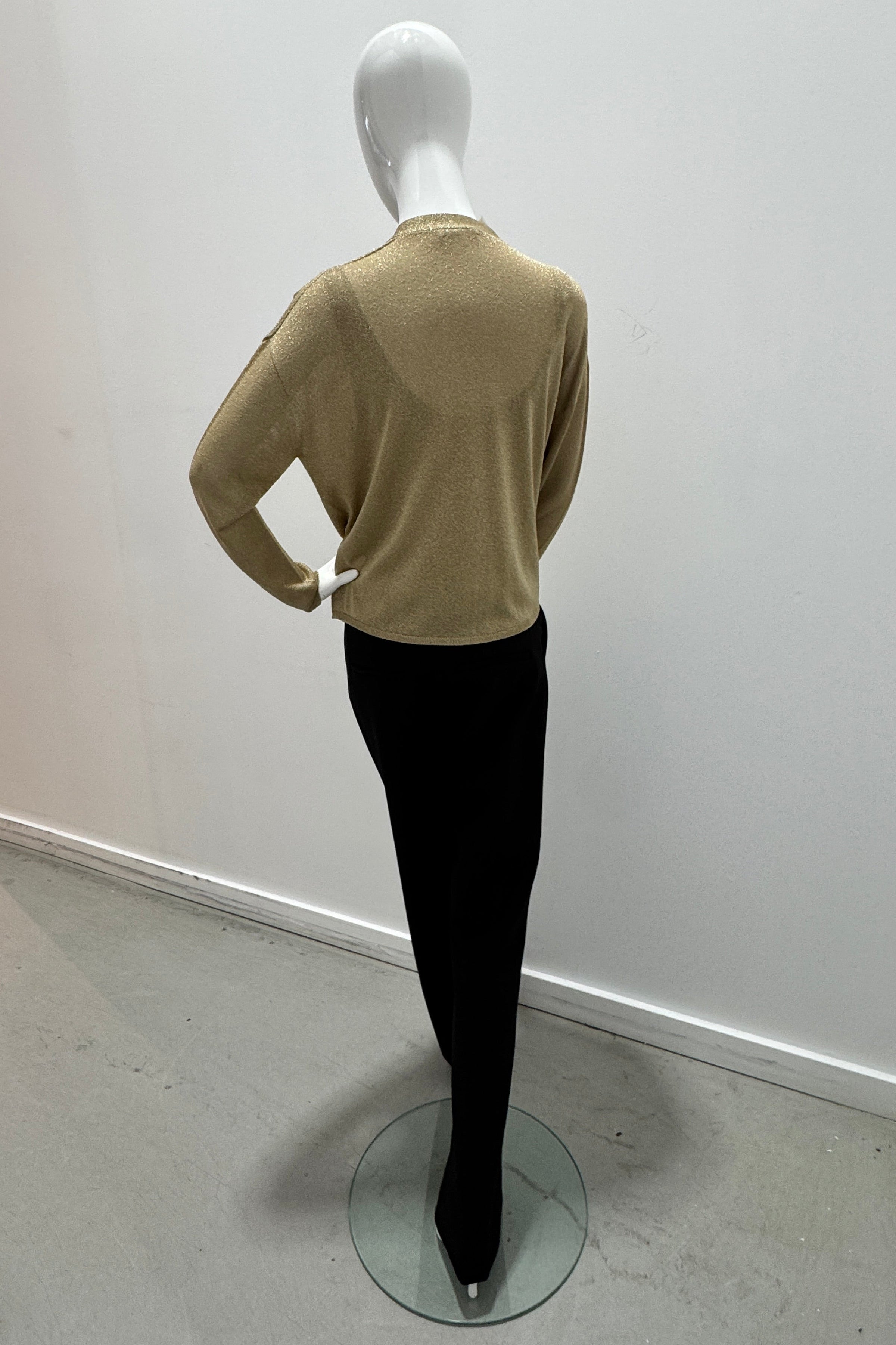 Cardigan semi-décontracté à manches longues en maille métallique Majestic Filatures or antique métallique