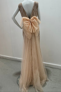 Tarik Ediz Pearl & Sequin Deep V Embellished Gown