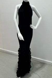 Catherine Regehr Backless Bias T-Neck Sheath With Spiral Hem - Black