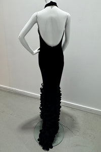 Catherine Regehr Backless Bias T-Neck Sheath With Spiral Hem - Black