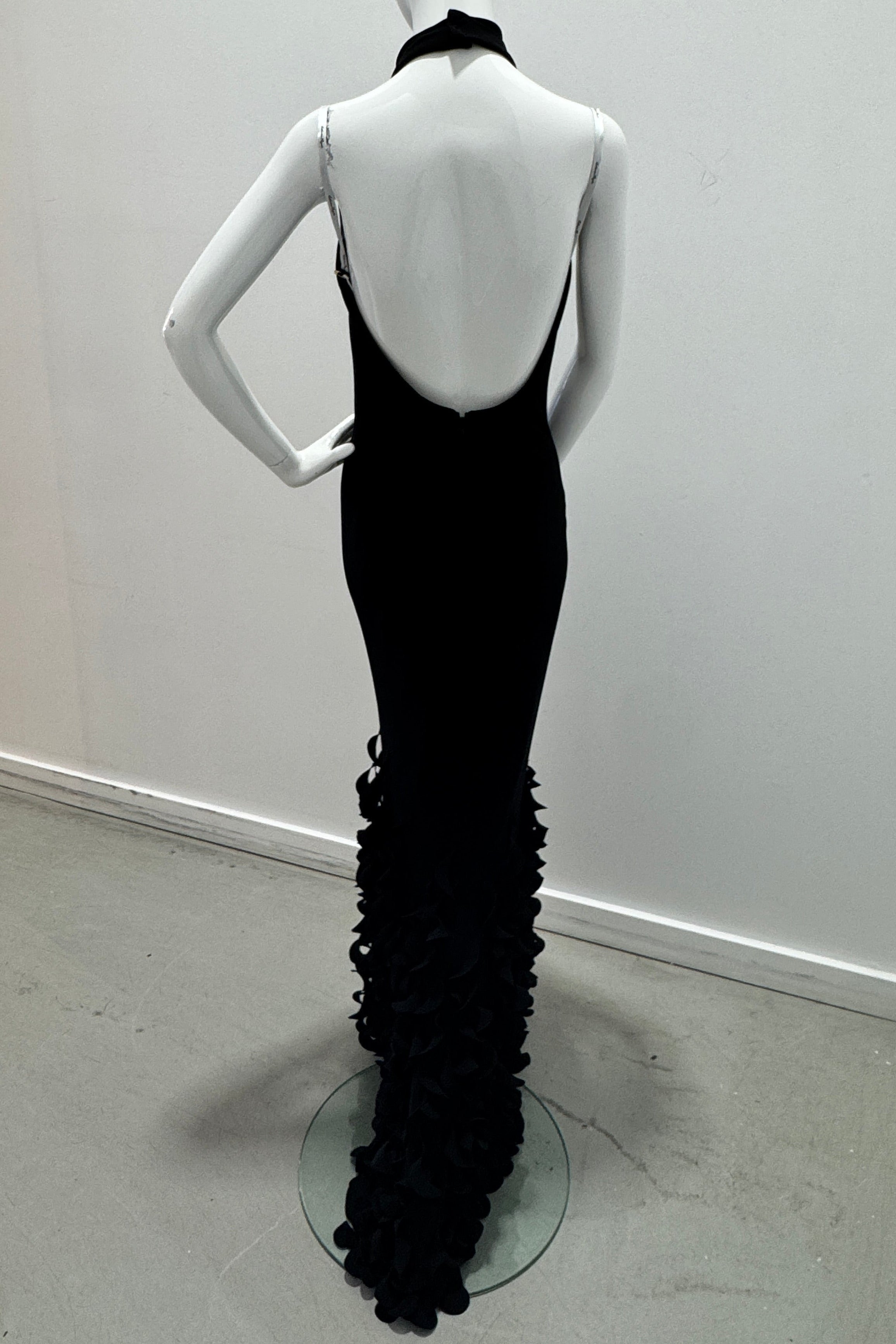 Catherine Regehr Backless Bias T-Neck Sheath With Spiral Hem - Black