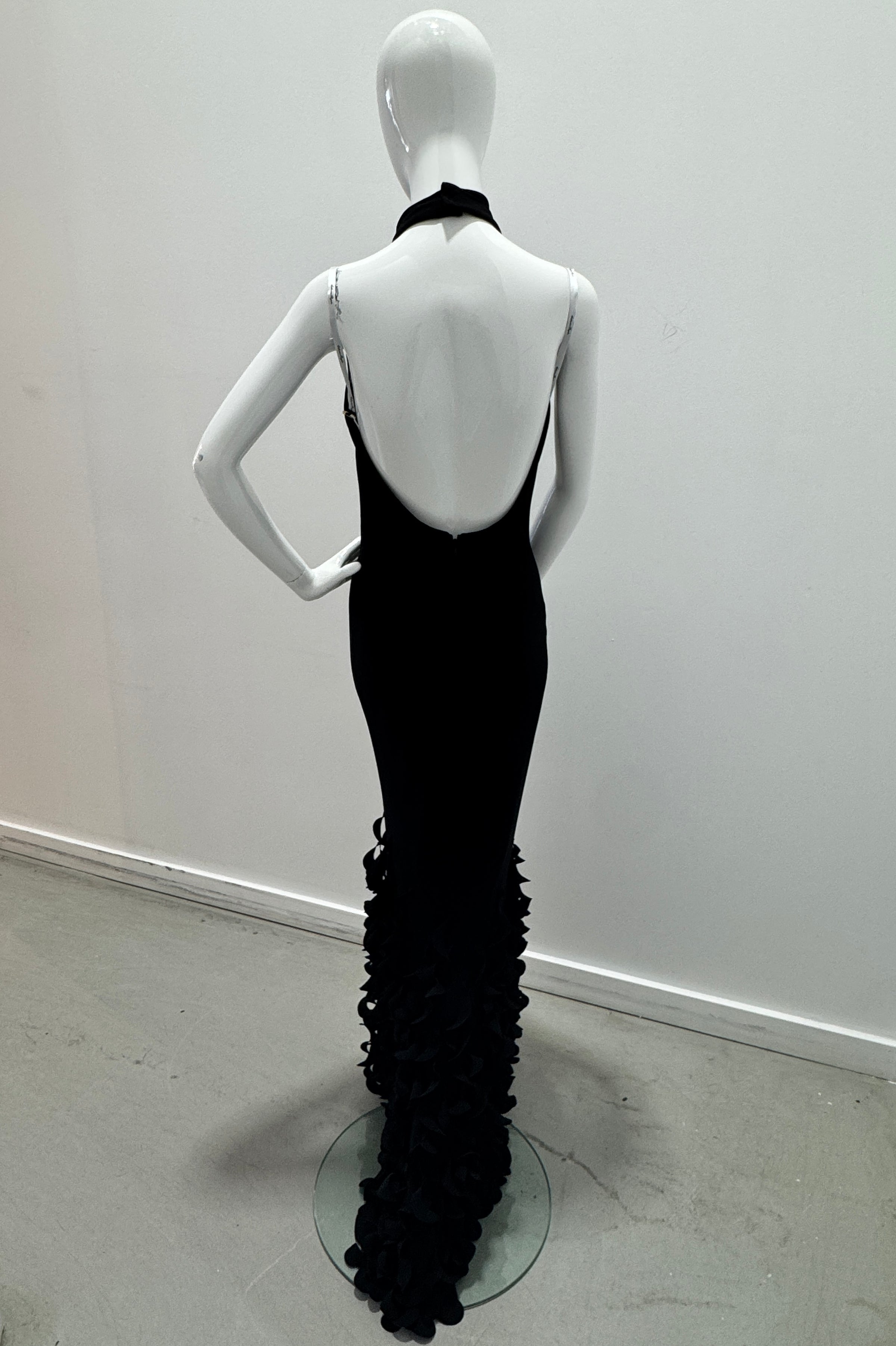 Catherine Regehr Backless Bias T-Neck Sheath With Spiral Hem - Black