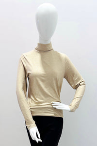 Majestic Filatures Soft Touch Metallic Long-Sleeve Turtleneck - Golden Ecru Chine