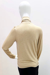 Majestic Filatures Soft Touch Metallic Long-Sleeve Turtleneck - Golden Ecru Chine