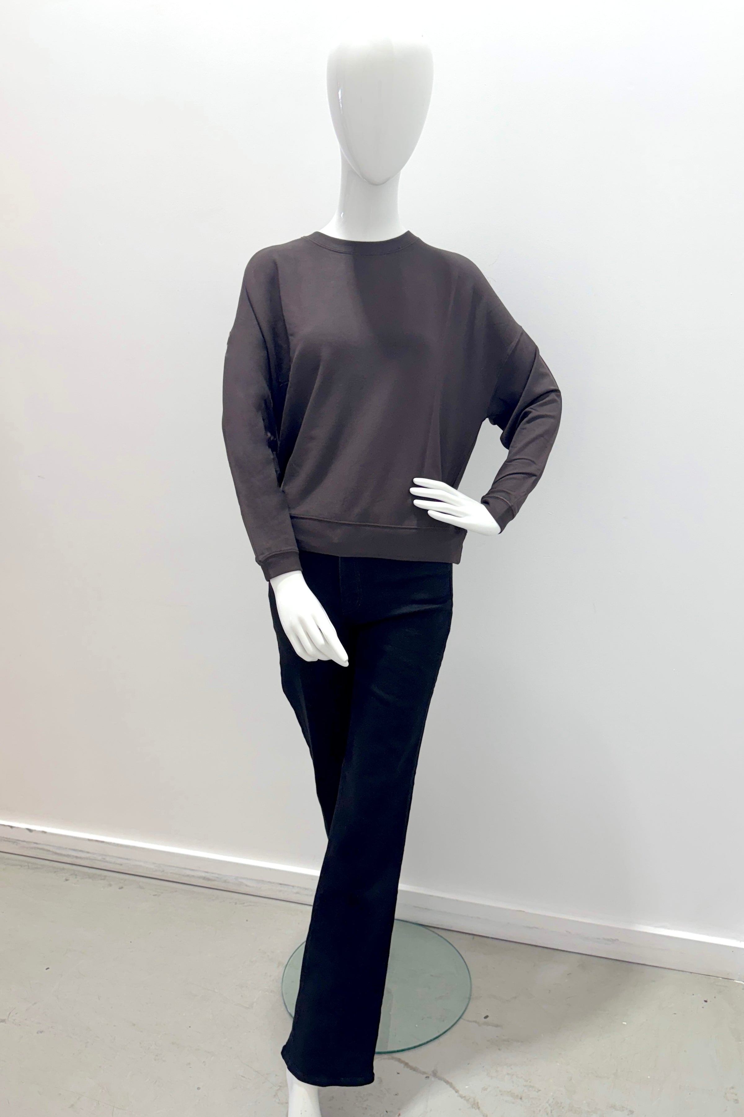 Majestic Filatures French Terry Long-Sleeve Crewneck With Banded Hem - Chocolate Mousse