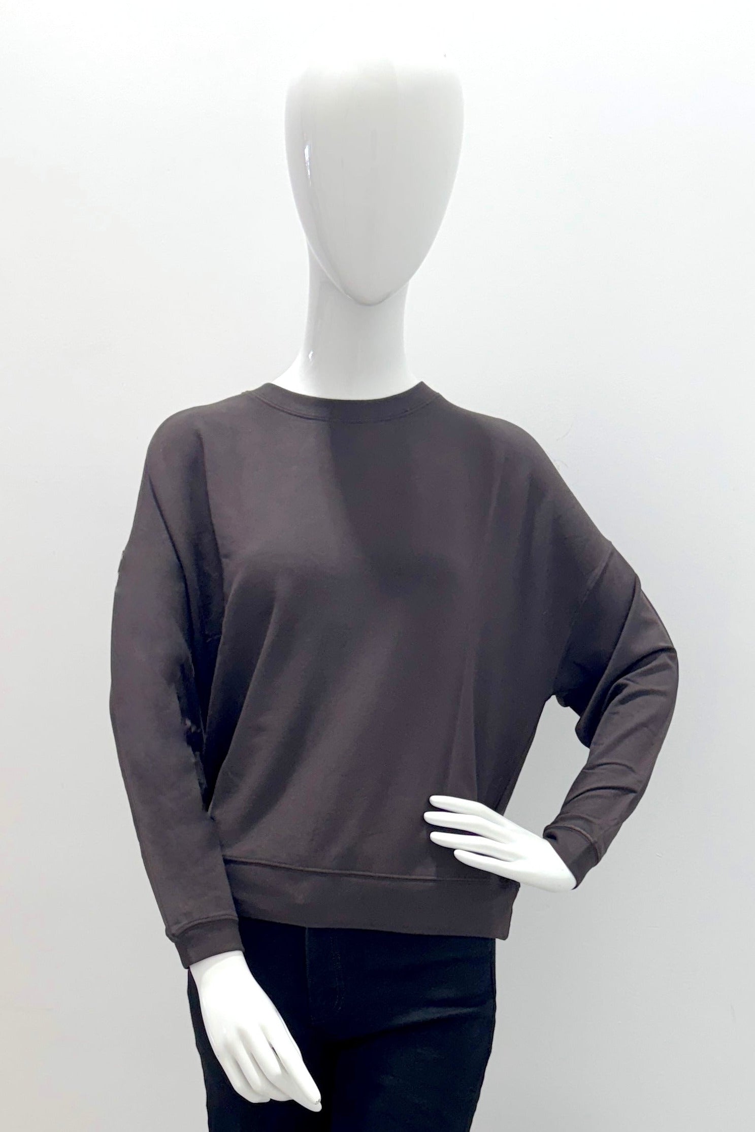 Majestic Filatures French Terry Long-Sleeve Crewneck With Banded Hem - Chocolate Mousse