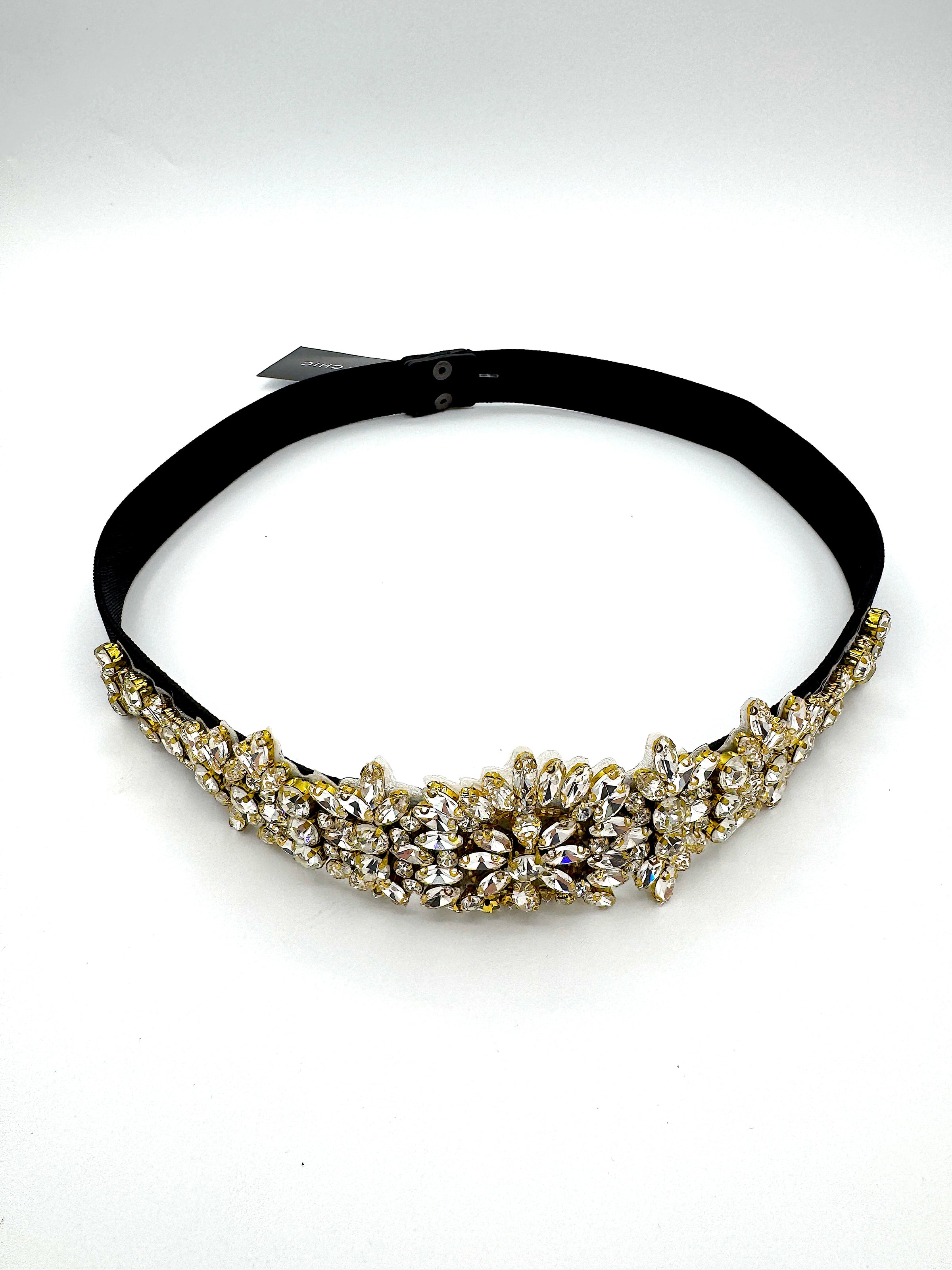 Très Chic Crystal Elastic Belt - Black