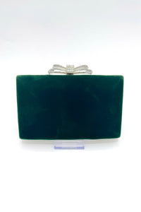 Tres Chic  Silver Bow Clutch Green Velvet